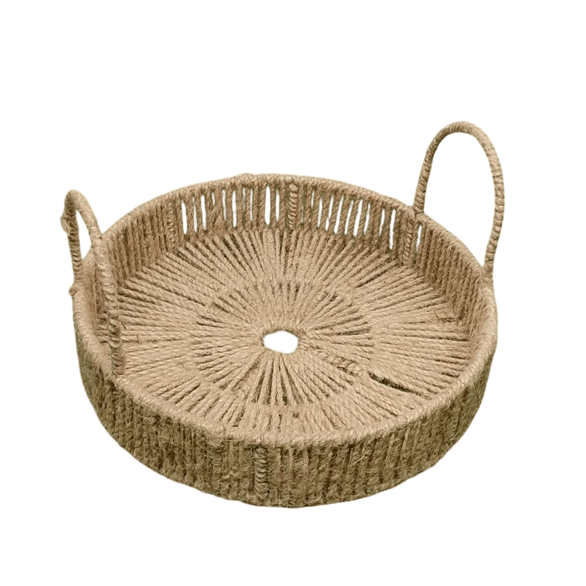 IRON & JUTE ROUND BASKET HOLDER (NATURAL)